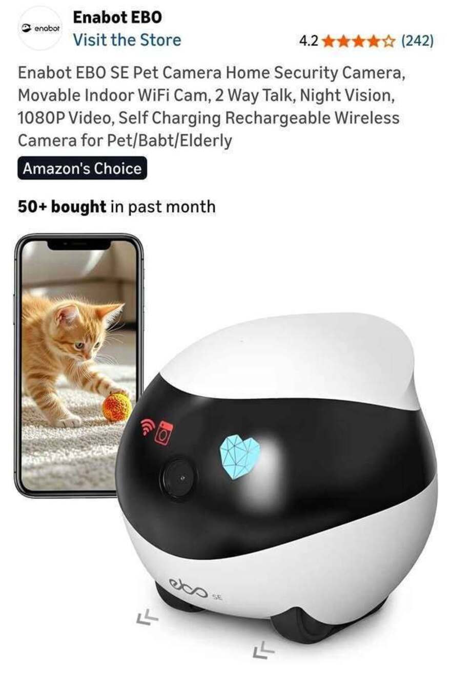 Enabot EBO SE Pet Camera Home Security Camera, Movable Indoor WiFi Cam, 2 Way Ta